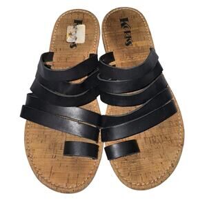 Korks Khela Strappy Sandal Women 9 M Black Open Toe Loop Beach Flats Spring Boho